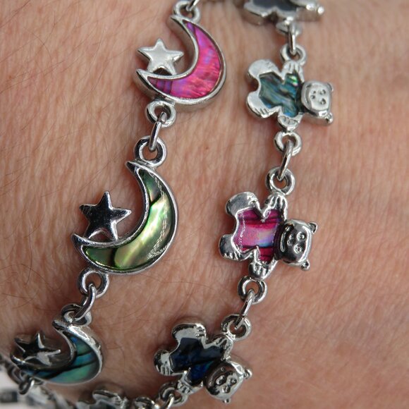 Bracelet Bundle Silver Tone Bracelets with Moons Stars Teddy Bears - Picture 3 of 7
